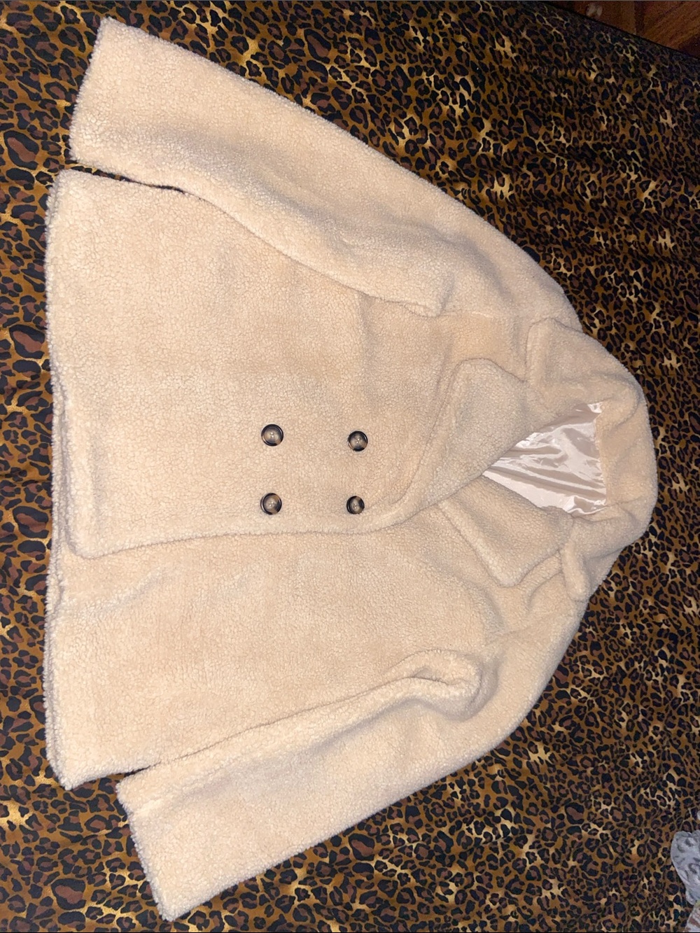 Cupshe Cream Teddy Double-Breasted Peacoat